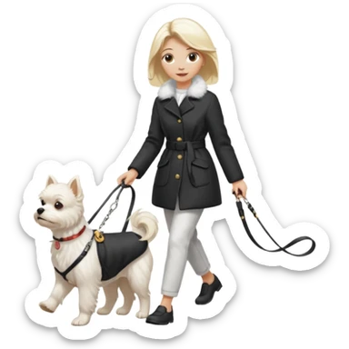 blonde woman walking Maltese dog sticker