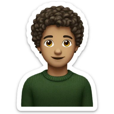 winter, christmas, young boy, short curly brown hair, brown eyes, hispanic, dark green sweater sticker