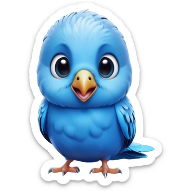 Cinematic Comical Blue Budgie Portrait Emoji, Head tilted dramatically with an exaggeratedly amused expression, featuring a striking blue feathered fur with a glossy finish, wide, expressive dark eyes filled with playful disbelief, Simplified yet hilariously expressive features, highly detailed, glowing with a slightly sassy glow, high shine, dramatic yet playful, stylized with an air of cheeky mischief, bright and endearing, soft glowing outline, capturing the essence of a spirited and over-the-top budgie, so meme-worthy it feels like it could side-eye its way into internet fame instantly! sticker