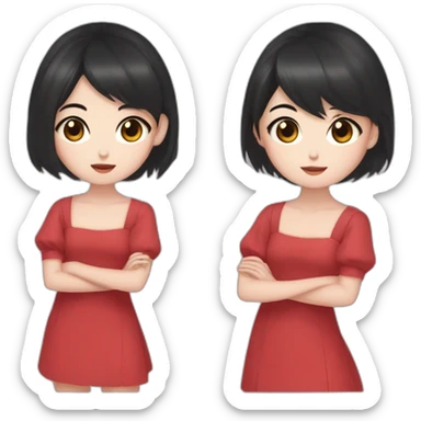 Girl with two moles below her right eye straight mily black hair siren eyes black eyes red dress asian korean sticker