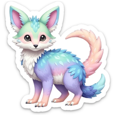 Feral Rare realistic edgy pretty beautiful handsome gorgeous pastel-gradient aesthetic colorful vibrant Vernid-Trico-species-Fakemon-creature by LiLaiRa, random markings, tufted ears, full body sticker