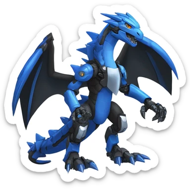  Cool Edgy Black Blue Digimon-Fakemon-Raptor-Dragon-Mecha full body sticker