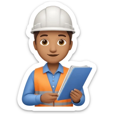 Apple Memoji-style 3D emoji of an architect holding blueprints, clean gradients, rounded shapes, no background. sticker