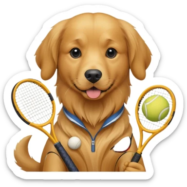 Dog holding tennis racquet  sticker