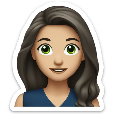 a brunette with long hair and green eyes in a dark blue dress winks sticker