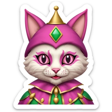 court jester cat medieval, single poker card joker, pink, face only sticker