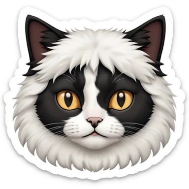 Black n white fluffy cat with a black collar on sticker