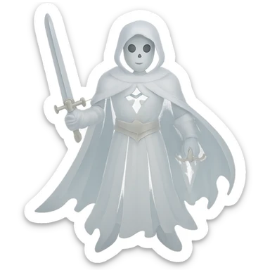 Make the floating knight ghost holding a sword more transparent with no background, emphasizing the ghostly and ethereal nature. sticker