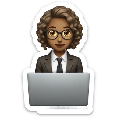 Medium hair light skin  Brown girl, computer science intern with a laptop  sticker