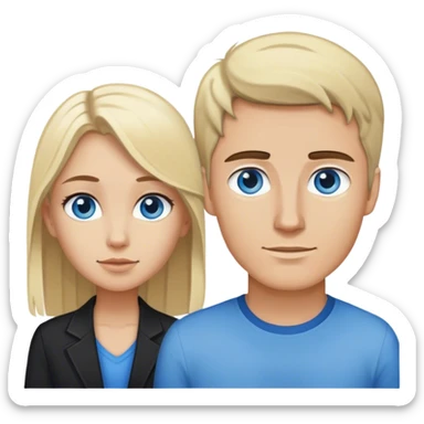 Tall Dark Brown hair blue eyed white guy standing next to a blonde haired blue eyed girl sticker