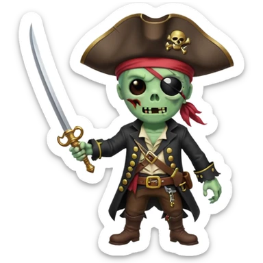 Pirate Zombie in tricorn hat waves a saber sticker