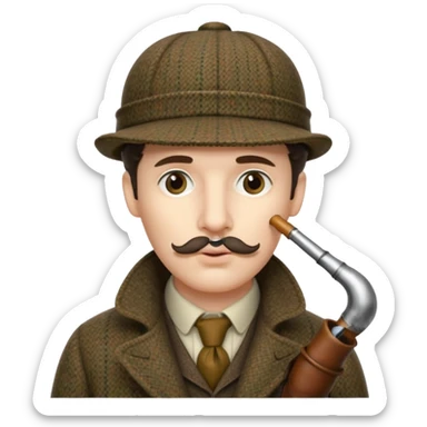 A side view of Sherlock Holmes wearing a deerstalker hat with a curved meershaum pipe held to his lips sticker