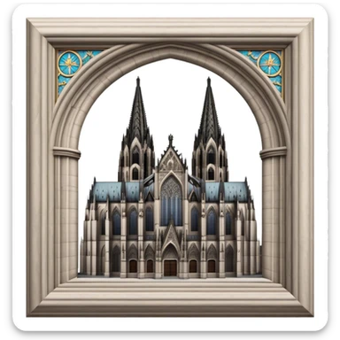 Cinematic Realistic Cologne Cathedral Landmark Emoji, showcasing Gothic architecture rendered with detailed stone textures and majestic, dynamic lighting. sticker