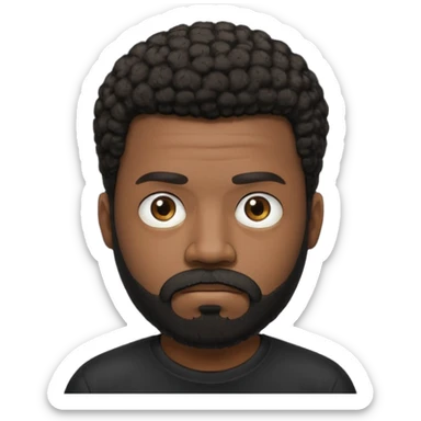 black man with beard, mustache, and short afro frowing wearing a black tee sticker