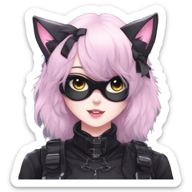 Gorgeous furry gothic dark techwear anime style anthro black cat furry with blushing face aesthetic and pretty edgy black with collar and harness trending style sticker