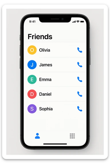 Front screen of the phone with friends' contacts sticker