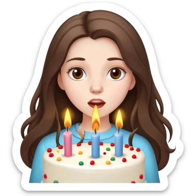  beautiful pale brunette girl with long hair blow out the candles on her birthday cake sticker