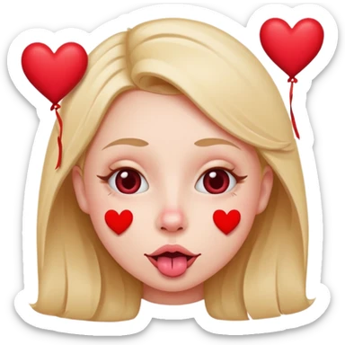 A cross eyed unisex with their tongue out far with Valentine’s Day decor/hearts around eyes facing different directions sticker