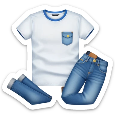 A 3D cartoon casual T-shirt and jeans outfit arranged on flat surface, bright lighting, Memoji-style realism. sticker