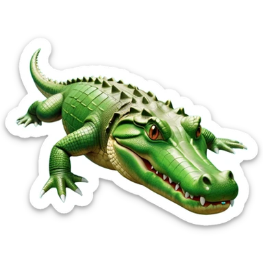cinematic-crocodile-realistic-full-body-on all fours-emoji,-massive-scaled-body-partially-submerged-in-shallow-water,-head-tilted-dramatically,-rough-green-and-brown-hide-textured-with-deep-ridges,-simplified-yet-realistic-focused-features, head held high sticker