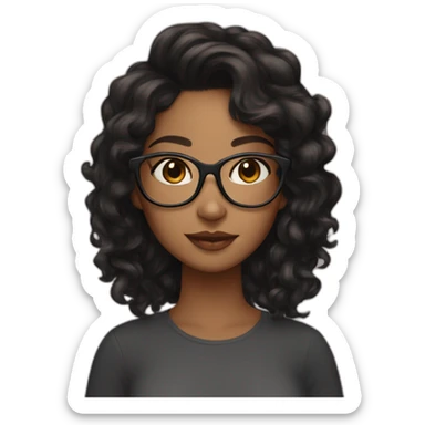 Brown girl with medium long black wavy hair and translucent cat ey glasses  sticker