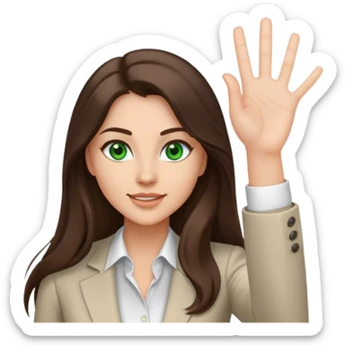 brunette long hair business casual woman with green eyes high five sticker