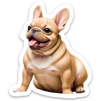Cinematic Cute Yawning Fawn French Bulldog Portrait Emoji, Head tilted slightly with a dramatic, wide-open yawn, showcasing a sleek fawn coat with a refined texture, floppy ears slightly drooping, round dark eyes barely open in drowsy contentment, Simplified yet irresistibly adorable features, highly detailed, glowing with a soft, cozy glow, high shine, relaxed yet expressive, stylized with a touch of whimsy, bright and endearing, soft glowing outline, capturing the essence of a sleepy yet affectionate companion, so drowsy it feels like it could stretch out of the screen and curl up for a nap! sticker
