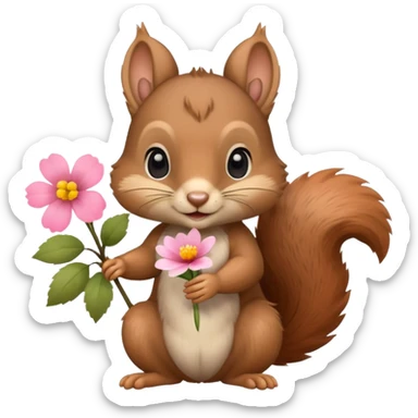 baby squirrel hold a flower sticker
