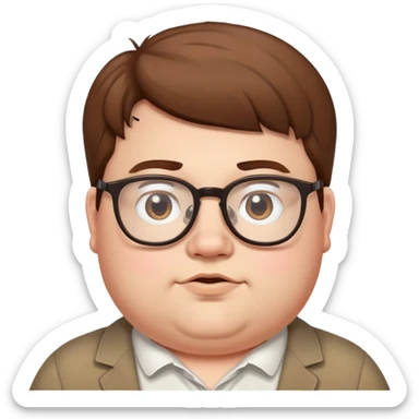 Cute fat white nerd guy with glasses and brown hair sticker