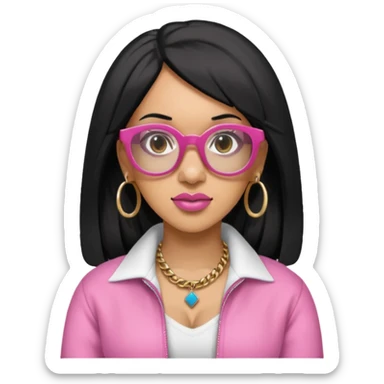 rapper Cardi B black hair, pink cloth wear glasses sticker