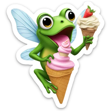 frog eating ice cream w pink wings sticker