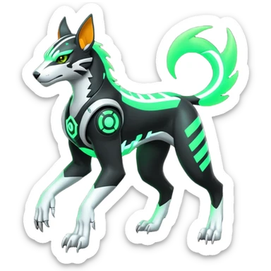 Black and green cyberpunk intricate neon glowing grey white futuristic cyborg-Houndoom-Tigress-Luxray-Gryphon-fusion (full body) sticker