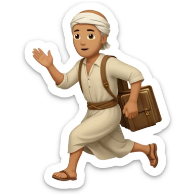 image of prophet Jonah (middleaged man)  in the bible fleeing sticker