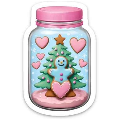 pastel pink christmas cookies in different shapes and one gingerbread man in jar with pink lid  sticker