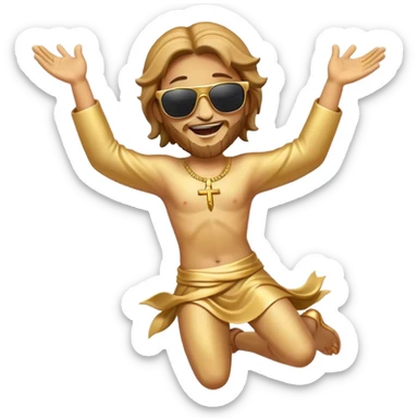 dancing figure of rejoicing Jesus with  sunglases golden  sticker