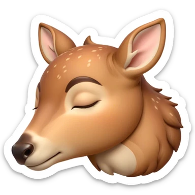 Meme-Worthy Cute Sleeping Deer Portrait Emoji, Head resting peacefully with a contented smile, showcasing a delicate, slender build and a luxuriously soft coat, eyes shut in a serene, restful nap, Simplified yet hilariously adorable features, highly detailed, glowing with a soft, drowsy light, high shine, relaxed and utterly lovable, stylized with an air of playful laziness, bright and heartwarming, soft glowing outline, capturing the essence of a comically sleepy deer, so meme-worthy it feels like it could instantly become the next viral sensation of adorable woodland slumber! sticker