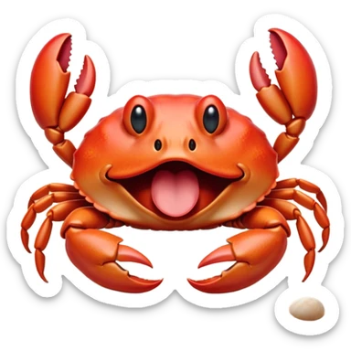Cinematic Realistic Cute Yawning Crab Portrait Emoji, Head tilted slightly with a dramatic, wide-open yawn, showcasing a soft, textured red shell with a charming, naturally formed face and drooping features, rendered with realistic detail and warm, sandy light, high shine, relaxed yet expressive, styled with a dash of coastal charm, soft glowing outline, capturing the essence of a sleepy yet affectionate crab that appears ready to stretch out on the shore for a peaceful nap! sticker
