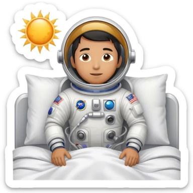 Asian man wearing in astronaut wakeup from the bed with sun sticker