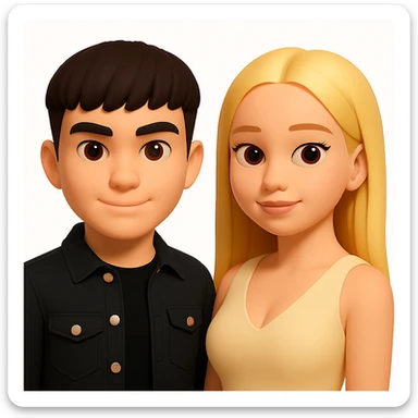 In the style of 3D Emoji, slightly increase the volume of the upper body of the girl, separate the two characters from each other, and make the skin color identical for both characters. Maintain the 3D Emoji style characteristics in the edit. sticker