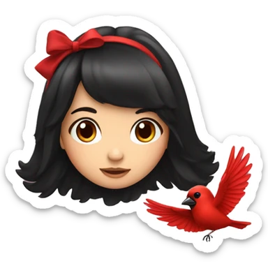 Cute girl black hair flying on cardinal bird sticker