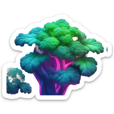 Sparkling holographic cyan blue neon pink graffiti Hemp 420 plant growing with rainbow sparkly broccoli sticker