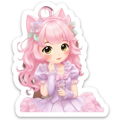 Shiny Blushing Cute Kawaii Beautiful Pastel Lolita Anime Catgirl Trending Style Cottagecore Pastelcore  full body sticker