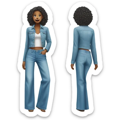 Realistic Wide Long leg high waisted light blue jeans, isolated sticker