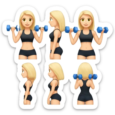 blonde woman working out with a black tank top and a blue shorts and she is holding a dumbell sticker