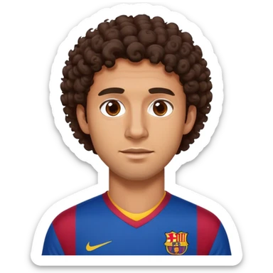Chico trigueño con el pelo rizo  marron oscuro y ojos marron oscuro con la jersey del Barcelona sticker