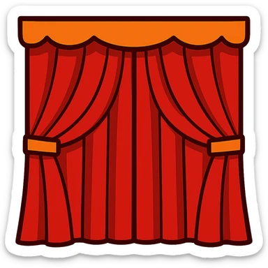 vibrant toon style illustration of a symmetrical red curtain, fully closed, both sides even sticker
