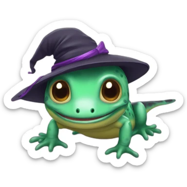 cute little salamander wearing a witch hat sticker