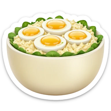 a bowl of egg salad with visible herbs, no egg yolks, only egg whites, simple, clear sticker
