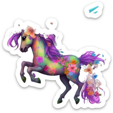 Trippy patchwork Zombie Pegasus unicorn psychedelic flowers floral groovy art neon rave raving sticker