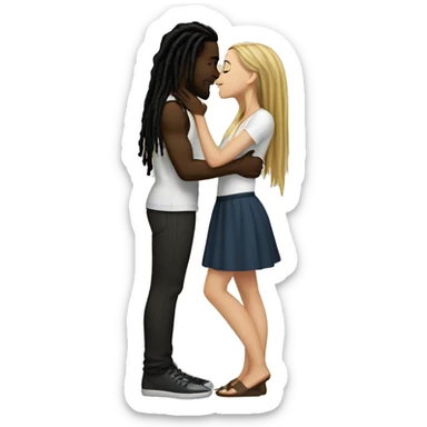 black guy with dreads kissing a white girl with black hair sticker